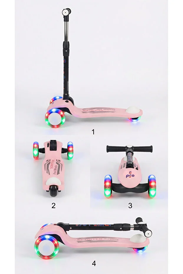 Işık/Ledli Üç Teker Yükseklik Ayarlanabilir ve Katlanabilir Fren Sistemli Çocuk Scooter